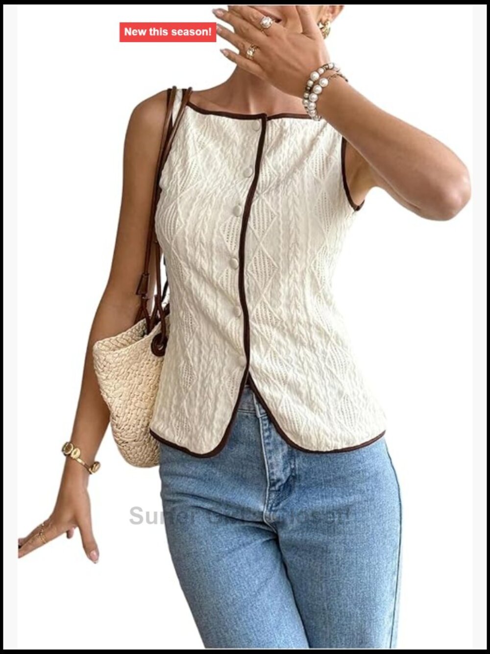 Women's Textured Knit Tank Top Boat Neck Sleeveless Button Front Summer